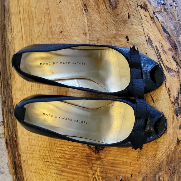 Marc by Marc Jacobs black open toe heels sz 37. Bow detail! - Picture 3 of 16